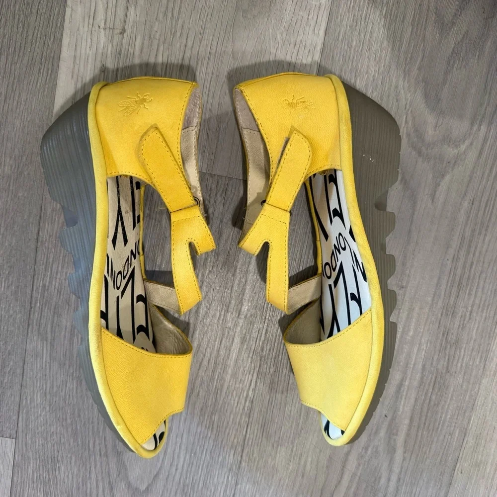 Fly London Yellow Strappy Wedge Sandals 37 / 7-7.5